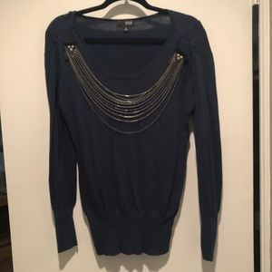 Navy Sweater with Silver Chain detail